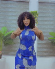 Load and play video in Gallery viewer, The Lolade Stretchy Halter Neck Open-back Ankara or Pagne Africaine dress