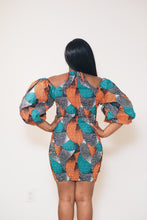 Load image into Gallery viewer, The Nana Stretchy Orange Ankara or Pagne Africaine Halter dress