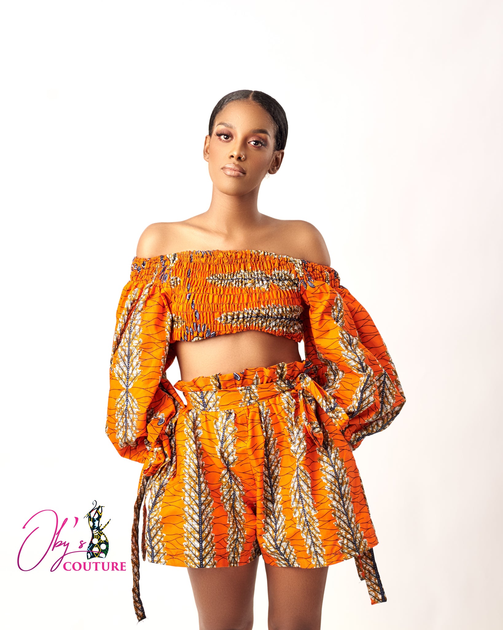 The Tejiri Orange Ankara or Pagne Africaine Two Piece Set Oby s