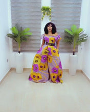 Load and play video in Gallery viewer, The Najuma Purple Ankara or Pagne Africaine Jumpsuit (Without the belt)
