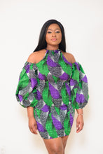 Load image into Gallery viewer, The Nana Purple Stretchy Halter Ankara or Pagne Africaine dress
