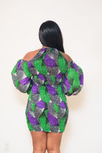 Load image into Gallery viewer, The Nana Purple Stretchy Halter Ankara or Pagne Africaine dress
