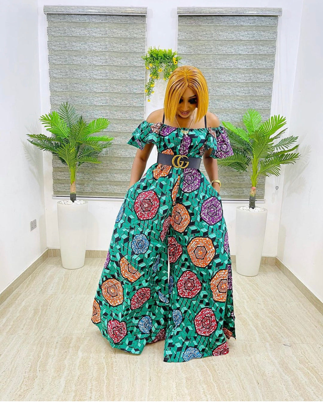 The Najuma Green Ankara or Pagne Africaine Jumpsuit (Without the belt)