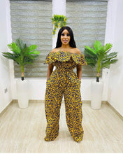 Load image into Gallery viewer, The Effia Yellow and Purple Print two-piece Ankara or Pagne Africaine set
