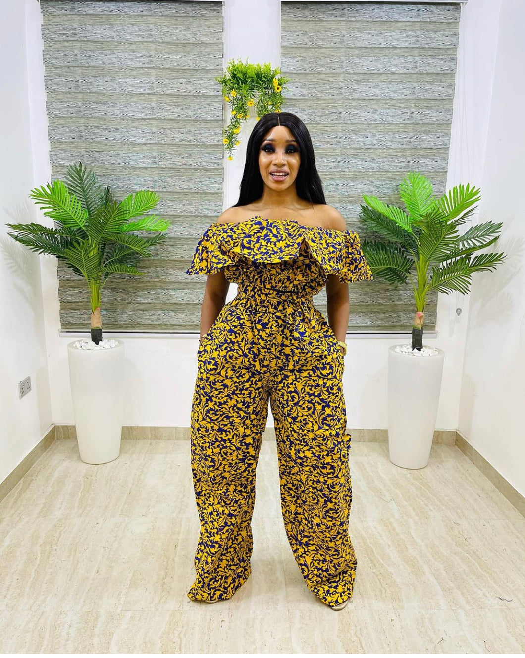 The Effia Yellow and Purple Print two-piece Ankara or Pagne Africaine set